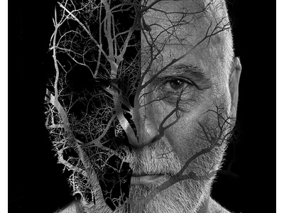 Old Man And Tree black and white dark dark theme design designer idea inspiration photo photography photomontage photoshop portfolio portrait