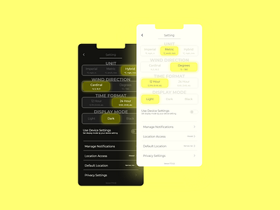 Daily UI 007 - Setting Page for weather app adobe xd app creative dailyui design designagency designer iphoneapp mobileappdesign mockup setting settings ui ui ui ux uidesign ux uxdesign weather weather app yellow