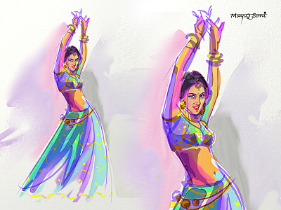 The Dance Style 2d adobe brush charachter design character dance design digital watercolor girl illustration illustration indian culture photoshop sketch vector