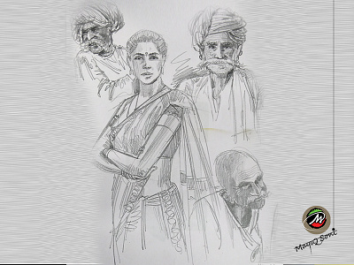 Sketch of indian Tradition character human indian pencilsketch rendered sketch traditional