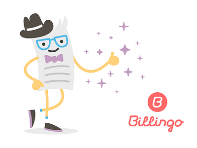 Billingo Billy billingo bowtie cartoon character file glasses hat illustration invoice ok online billing thumbs up