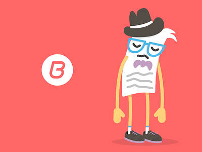 Billingo Billy is sad billingo bowtie cartoon character error file glasses hat illustration invoice online billing sad