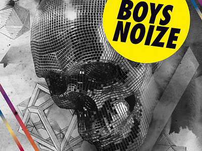 Boys Noize aquarel brush disco ball event design flyer geometry graphics illustration ink music poster skull