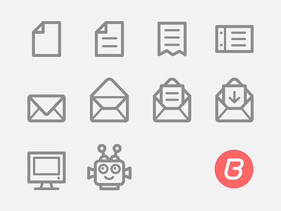 Billingo Outline Icons comuter document download icon mail monitor note open outline robot head set ui