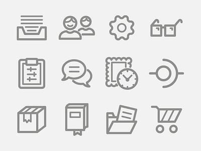 Billingo Outline Icons part 3. api book box cart chat clipboard documents folder glasses outline icon set stamp users
