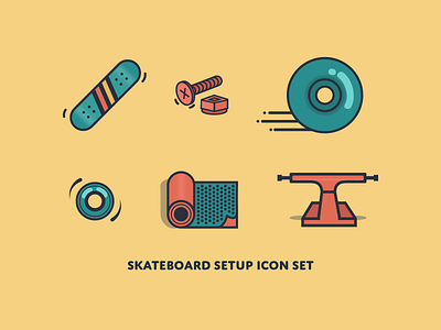 Skateboard Setup bearing deck design griptape hardware icon illustration logo skateboard truck vector wheel