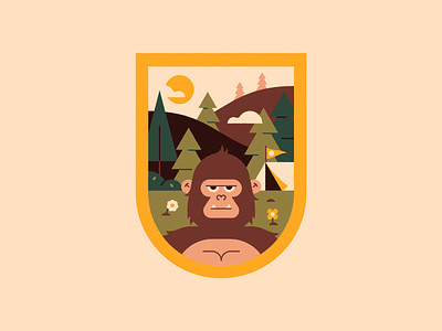 Sasquatch Patch 🌲⛺️👣 adventure badge bigfoot camping character cute design icon illustration live logo patch sasquatch scouts stream texture travel twitch vector