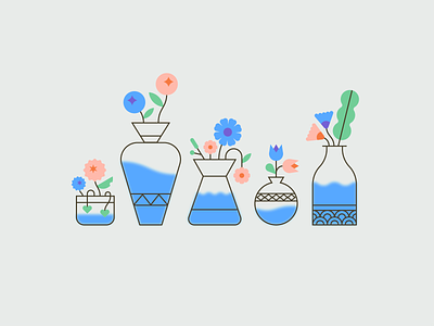Flowers 🌸🌹🌿 art cute design flat flowers foliage illustration leaves nature plants pot vase vector water