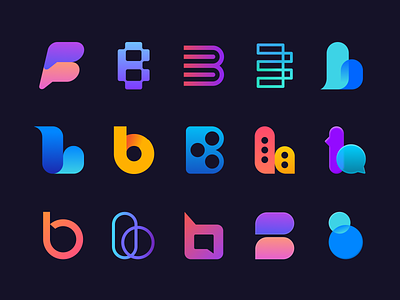B Logos abstract branding bright chat color connect data design fun gradient icon icons illustration letter b line logo logos mark vector