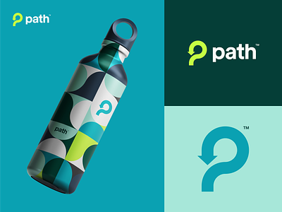Path Logo 🌲🌿 abstract arrow bottle brand branding design geometric icon identity logo mockup nature outdoor p letter p logo path pattern shapes type