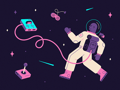 Arcade Astronaut 🕹👩‍🚀✨ arcade astronaut cute design game gaming illustration nintendo space stars texture vector