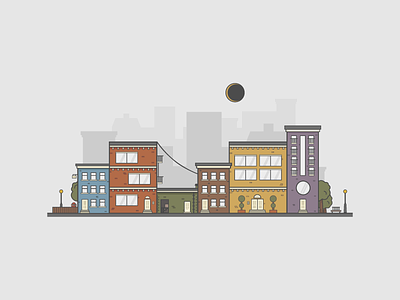 City Eclipse buildings city colour eclipse illustration logo moon street sun town