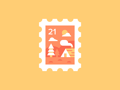 Stamp 🏡 adventure cabin colour flat forest icon illustration layout mountain smoke stamp trees