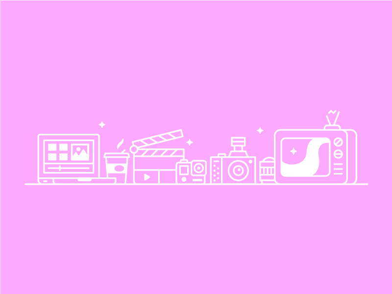 Videography π¬ πΊ π₯ cute lens camera gopro clapperboard coffee 90s retro tv laptop photography video