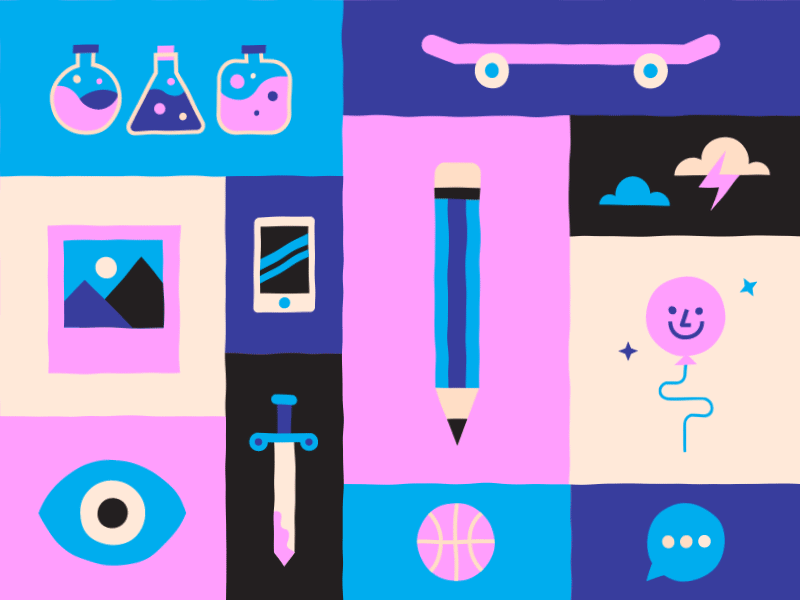 POP Icons ✨ animation ball balloon cute eye icon icons illustration pop retro skateboard sword