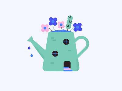 Watering House 🌸 blog can cute flower fun home house illustration image plant pot water