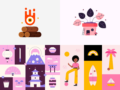#Top4Shots of 2018 on Dribbble 2018 animation character cute design dribbble fire illustrations japan logs plant shots summer top