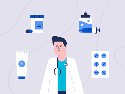 Medical Scene 💊👨🏻‍⚕️💉 animation care character cute design doctor fun icon illustration injection medical medical center pattern pills sad scene surgeon tablets vector