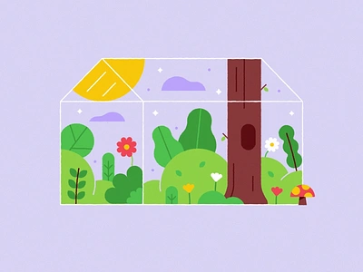 Spring Animated 🌸🌿🍄 animated animation cute flowers glass house illustration leaves motion mushroom spring summer sun trees