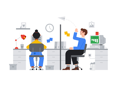 Google Office Illustration character characters coding coffee cute design drive fun games illustration office paper plane retro