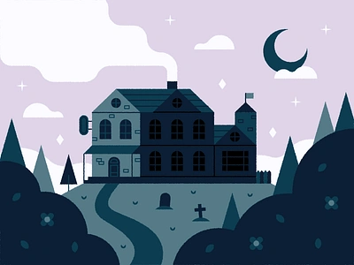 Horror Hotel 🏚🌙🌲 cute design forest grave graveyard halloween horror hotel house illustration mansion moon scene spooky stars vector