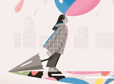 A touch of color city colors feelings graphic design illustration pop psychology rain woman
