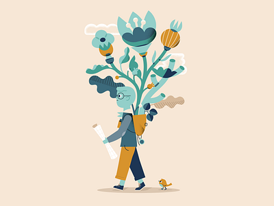 Blooming adventure boy character design flowers hiking illustration nature pop school vector