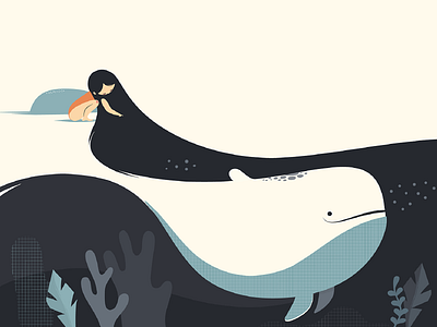 Dreaming a whale dream girl pop positive negative space sea surreal tale whale