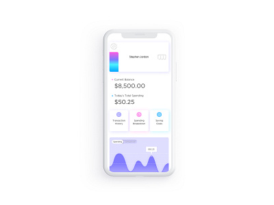 Banking Reimagined appdesign card creditcard dashboard dashboard design finance fintech home light theme minimalistic mobile mobile app mobile banking mobile banking app money purple simple spending ui white