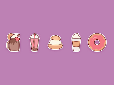 Sweet Sticker Set - 3 cute flat food icons stickers sweets yummy