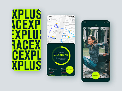 Sport challenges mobile app dark ui energy fitness interface ios map minimal mobile app modern product race run sport sport app story tracking uxdesign vibrant virtual events woman