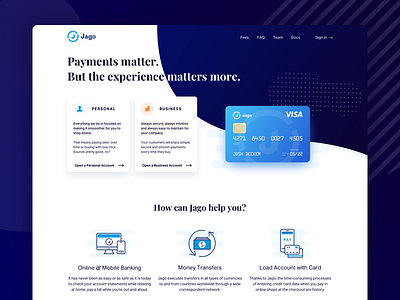 Jago - Payment Solutions cards credit card finance fintech homepage landing marketing online banking payment product visual design web