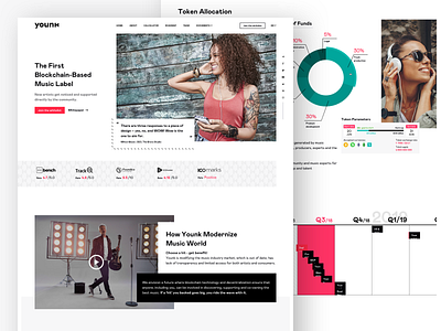 Blockchain-based music label homepage ico landing marketing music ui ux website