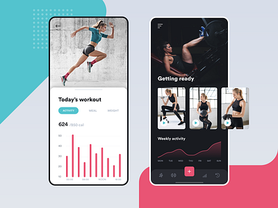 Fitness mobile app app cards chart clean dark dashboad design exercise fitness flat graph ios mobile product running sport stats tracker ui ux