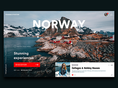 Travel to Norway app card clean design explore header header exploration hero landing marketing mountain nature norway product profile rate slider travel travel agency web design