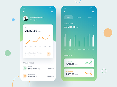 Mobile banking app balance bank bank app banking business cards expense finance app fintech flat interface ios mobile payment profile savings spending statistic transactions uxdesign