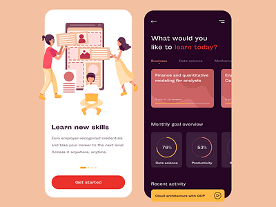 Startup learning app - MVP design app application cards clean dashboard design education flat illustration learn online course product skills student ui