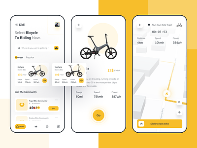Bicycle Rental app bicycle bike ride clean design community company destination dribbble ios iphone location maps rental rentbike riding uidesign uiux uxdesign yellow