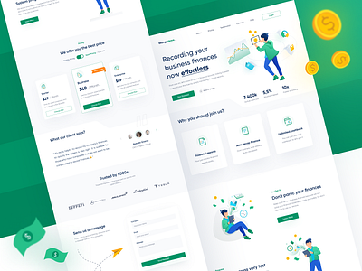 Wongedewe - Record finance landingpage full design bookkeeping branding business clean design company design enterprise finance green illustration interface landingpage natural pricing promotion prototype record starter uiux design website