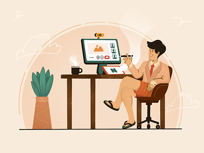 Workolor Illustration absurd character clothes company concept content freelancer fullcolor graphic design illustration illustration ui meeting outfit pant project retro sketching warm wfh work