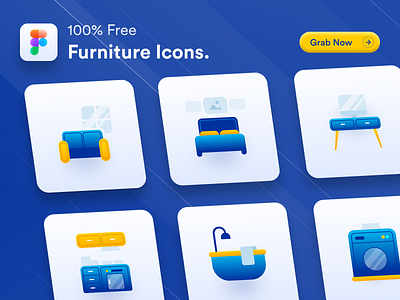Furniture Icons - FREEbies app icon bathroom bedroom blue company feature figma free freebies furniture icon illustration kitchen laundry livingroom sketch vector web icon workspace yellow