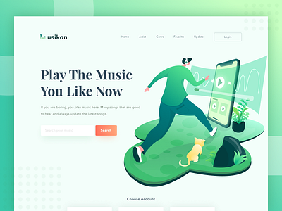 Play The Music You Like Now design experince header hero illustration interface landing page music ui ux web