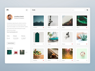 Minishutter - Photo sharing website clean dashboard feed gallery instagram interface minimal redesign social ui ux web