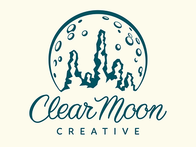 Clear Moon Creative monochrome logo flat green logo moon nature rocks script spires teal