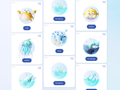 3D icon set / Save the ocean 3d icon ui