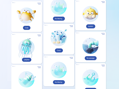 3D icon set / Save the ocean