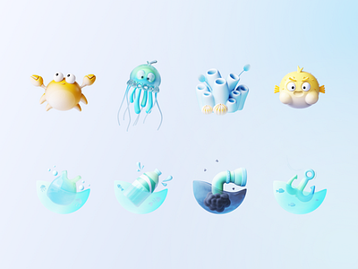 3D icon set / Save the ocean-icons 3d icon ui