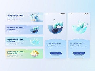 3D icon set / Save the ocean - UI 3d design icon ui