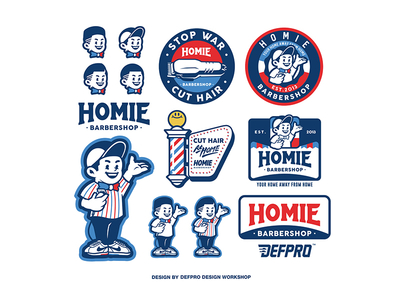 Homie Barbershop badge baseball branding character art character design china logo mascot oldstyle sport sports type typography vintage