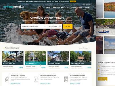 New Homepage for Travel Booking Website booking cottage homepage muskoka rental tourism travel uiux web design website